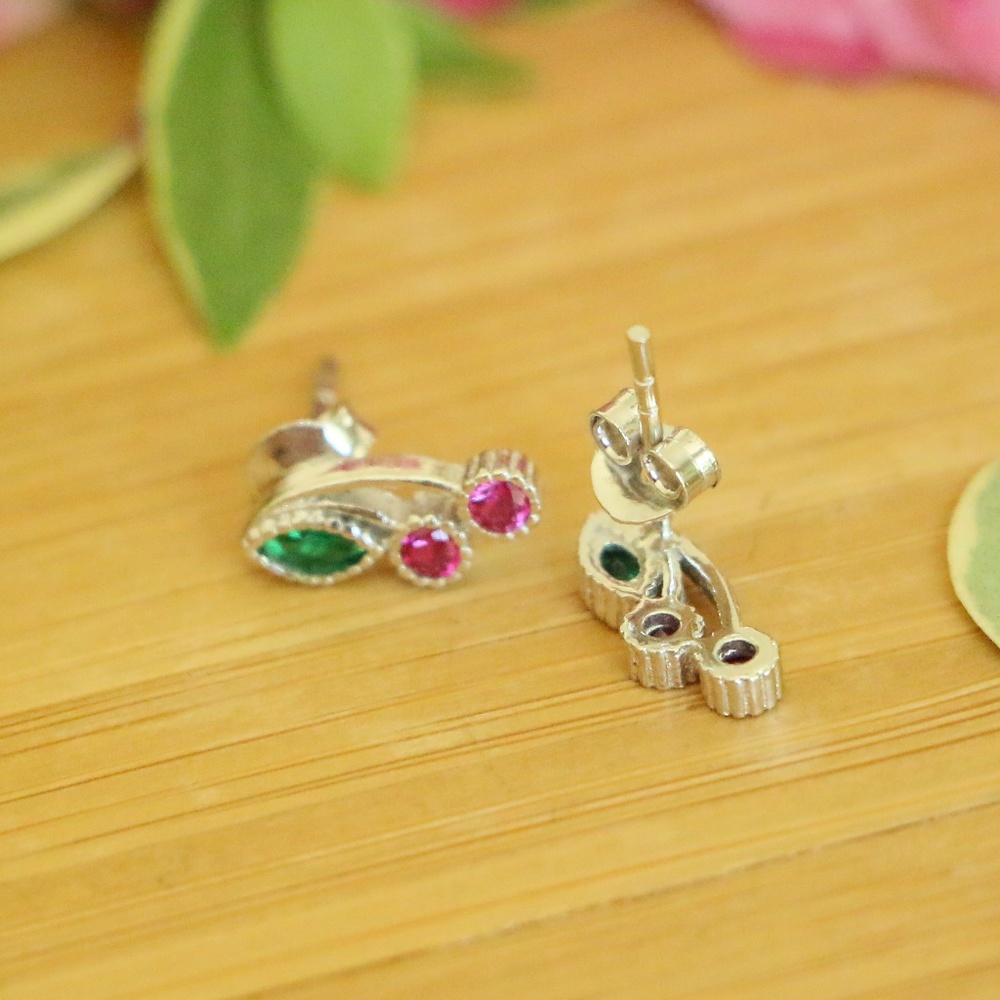 Sterling Silver CHERRY with Cubic Zirconia Stones - Picture 5 of 6